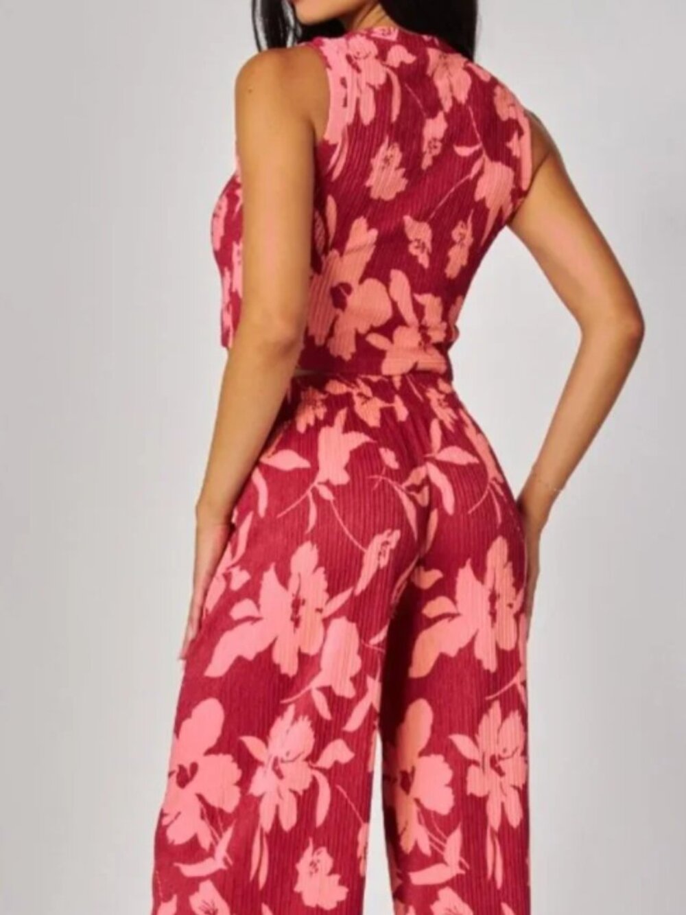 Women’s Wide Leg Floral Pants - Pink Floral - Picture 4 of 13